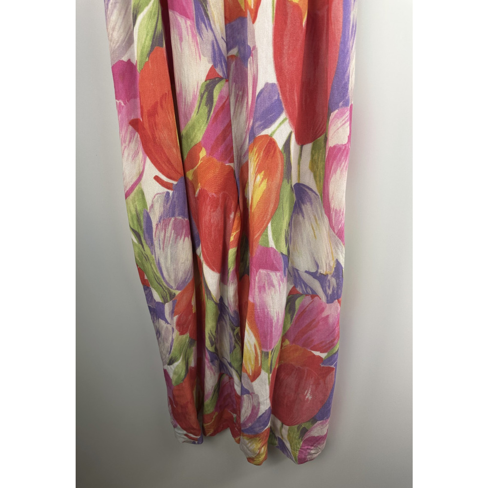 Pepaloves Playsuit Wide Leg Floral Watercolor Jumpsuit Bow Tie Front Pocket Sz M - Picture 5 of 13